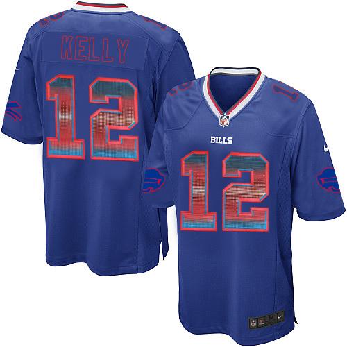 Nike Bills #12 Jim Kelly Royal Blue Team Color Men's Stitched NFL Limited Strobe Jersey - Click Image to Close